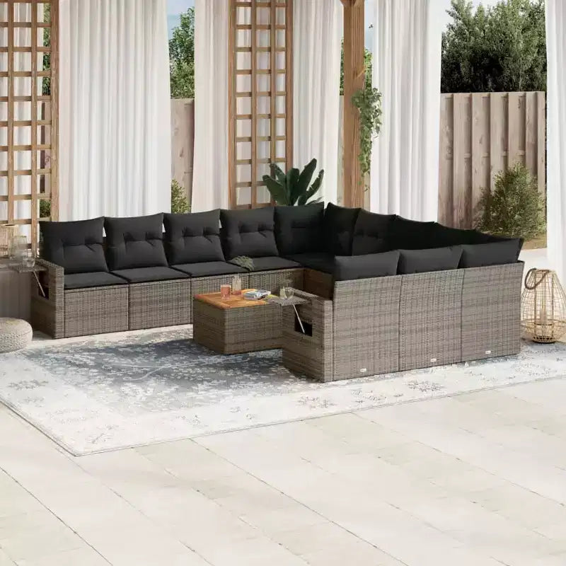 vidaXL 12 Piece Garden Sofa Set with Cushions Black Poly Rattan