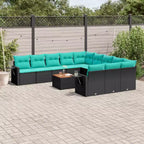 vidaXL 12 Piece Garden Sofa Set with Cushions Black Poly Rattan
