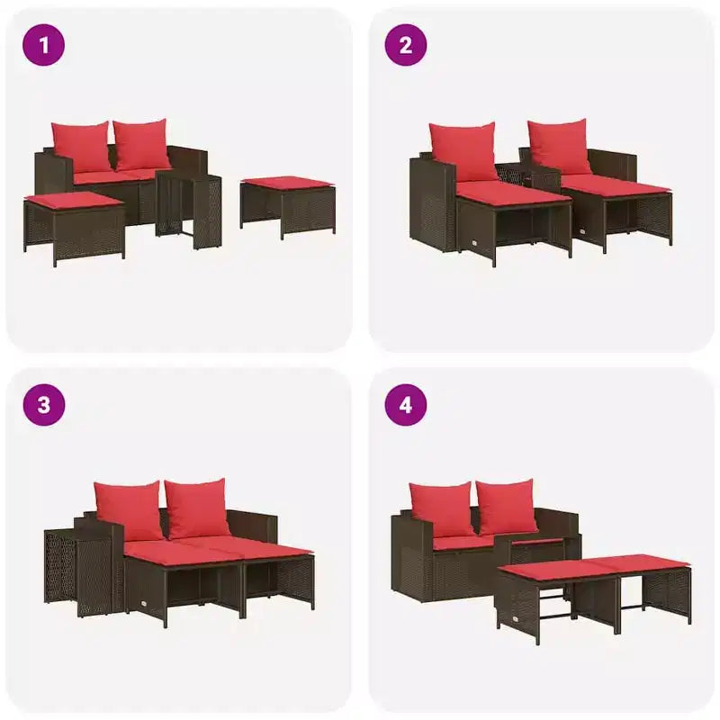 vidaXL 5 Piece Patio Sofa Set with Cushions Stackable Gray Poly Rattan