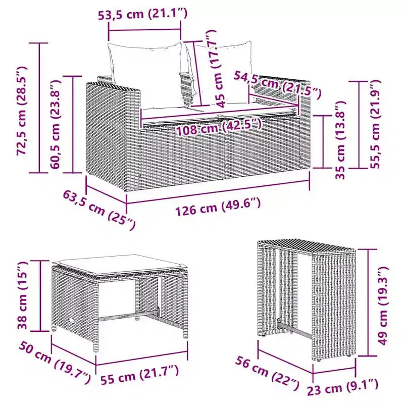vidaXL 5 Piece Patio Sofa Set with Cushions Stackable Gray Poly Rattan