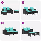 vidaXL 5 Piece Patio Sofa Set with Cushions Stackable Gray Poly Rattan