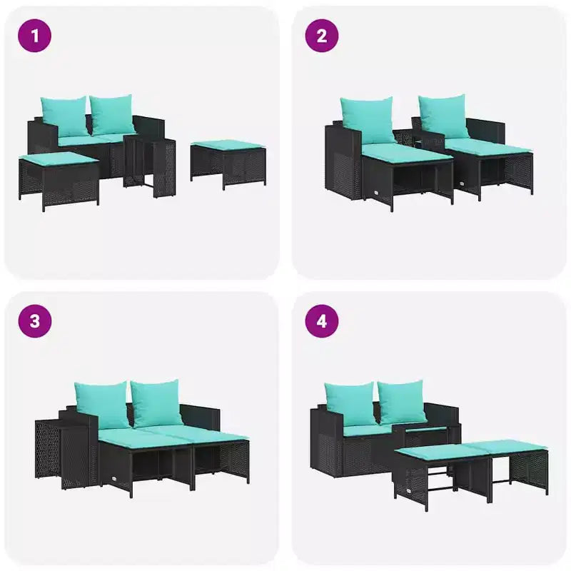 vidaXL 5 Piece Patio Sofa Set with Cushions Stackable Gray Poly Rattan