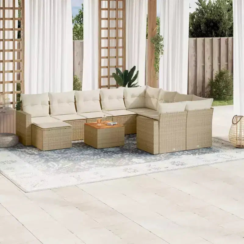 vidaXL Patio Sofa Set with Cushions Outdoor Furniture 11 Piece Poly Rattan