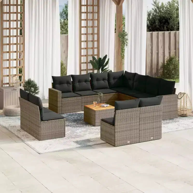 vidaXL Salon de jardin 12 pièces avec coussins en résine tressée beige