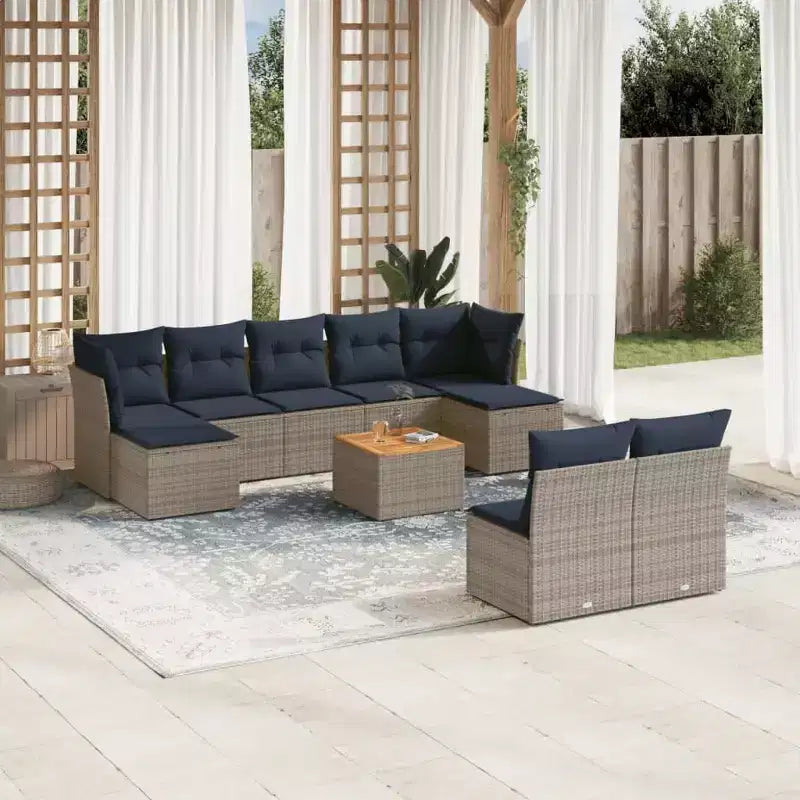 vidaXL Patio Sofa Set with Cushions Outdoor Furniture 10 Piece Poly Rattan