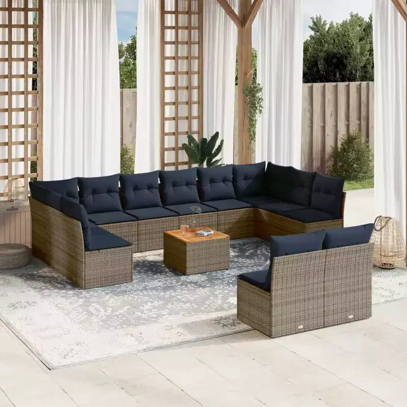 vidaXL 13 Piece Patio Sofa Set with Cushions Gray Poly Rattan