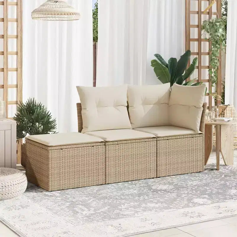 vidaXL Salon de jardin avec coussins 3 pièces en résine tressée