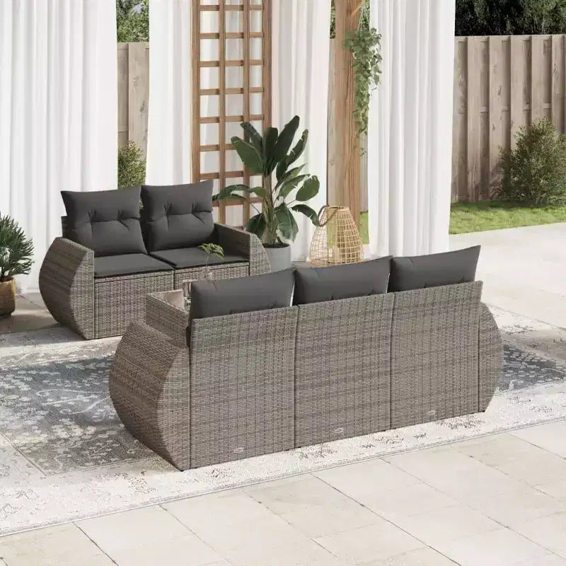 vidaXL 6 Piece Patio Sofa Set with Cushions Outdoor Furniture Poly Rattan