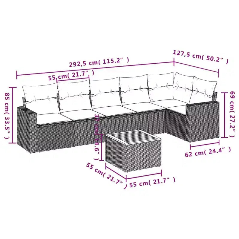 vidaXL Ensemble de canapés de jardin 7 pièces avec coussins, résine tressée