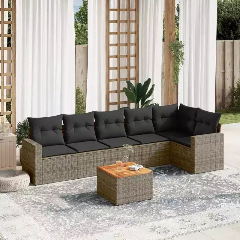 vidaXL Ensemble de canapés de jardin 7 pièces avec coussins, résine tressée