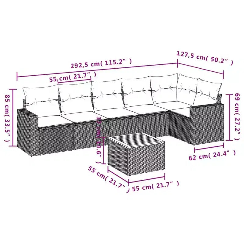 vidaXL Ensemble de canapés de jardin 7 pièces avec coussins, résine tressée