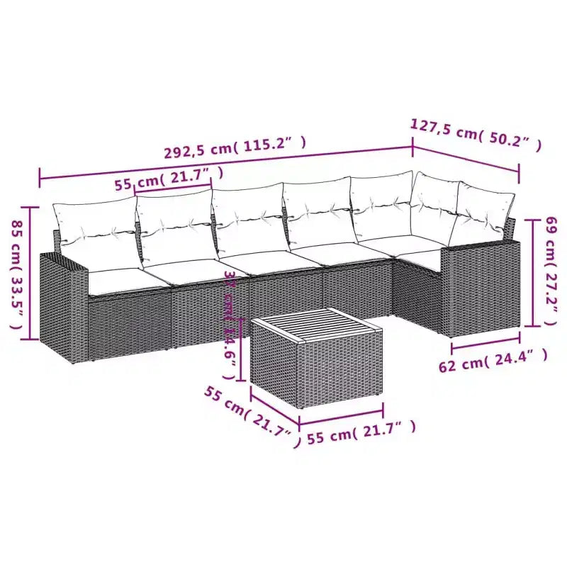 vidaXL Ensemble de canapés de jardin 7 pièces avec coussins, résine tressée