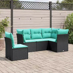 vidaXL Salon de jardin 6 pcs avec coussins résine tressée - Noir et bleu avec table