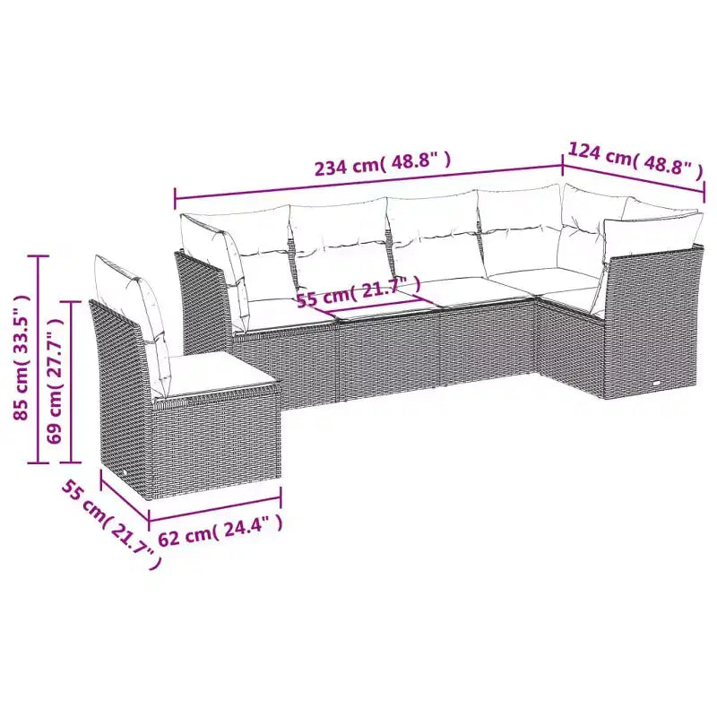 vidaXL 7 Piece Patio Sofa Set with Cushions Brown Poly Rattan