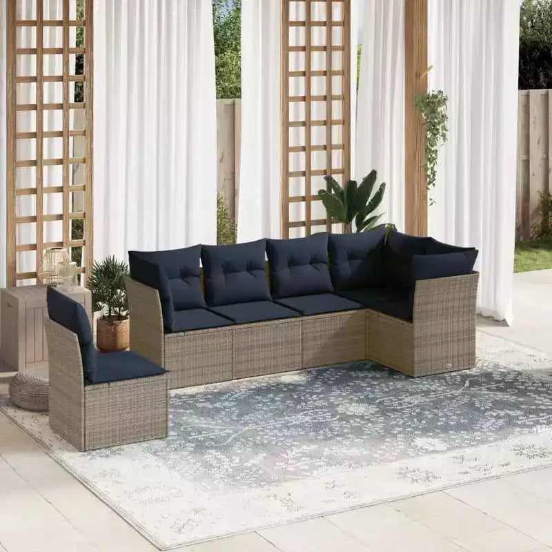 vidaXL 7 Piece Patio Sofa Set with Cushions Brown Poly Rattan