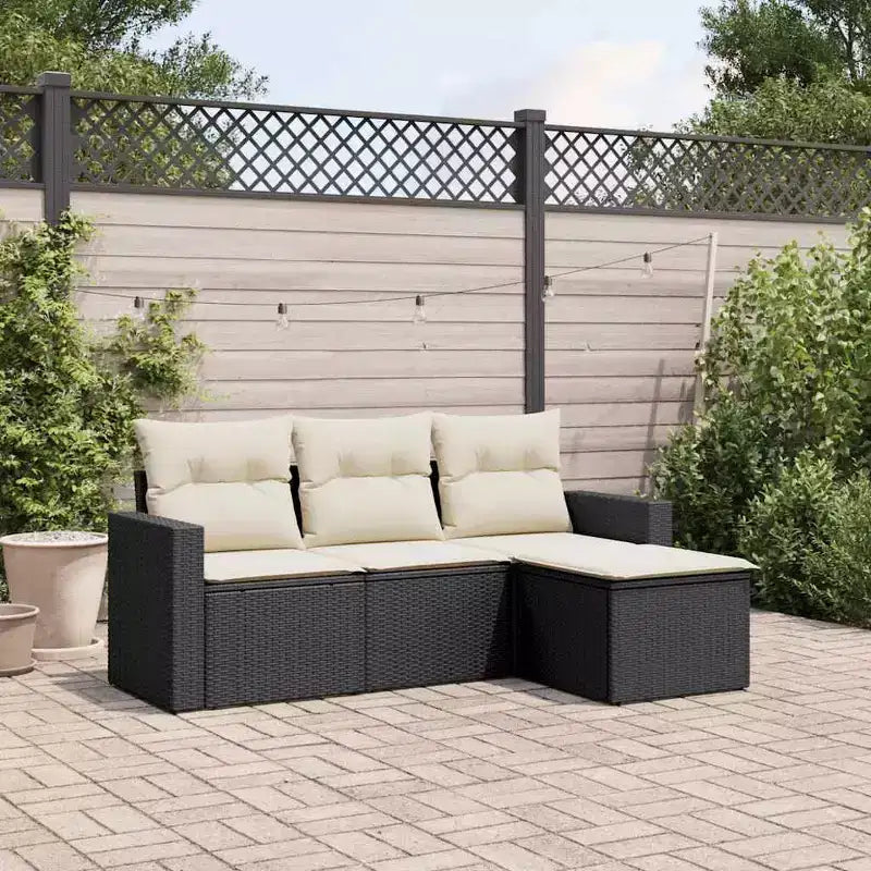 vidaXL Salon de jardin avec coussins en résine tressée, 4 pièces modulaires