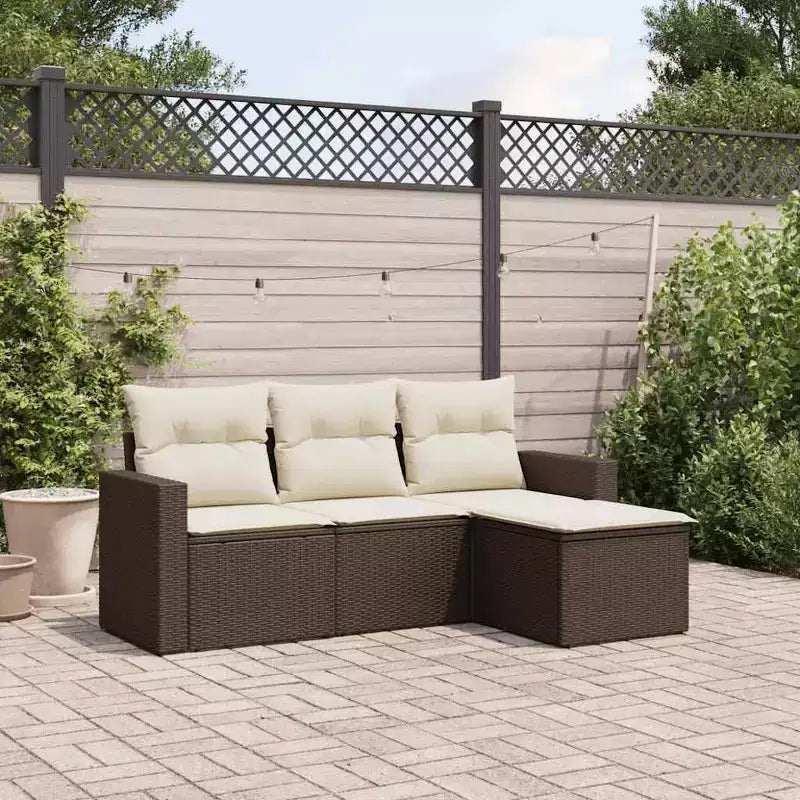 vidaXL Salon de jardin avec coussins en résine tressée, 4 pièces modulaires