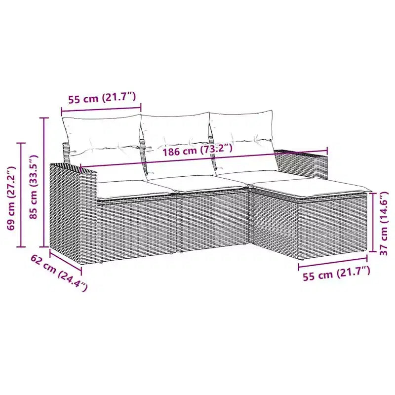 vidaXL Salon de jardin avec coussins en résine tressée, 4 pièces modulaires