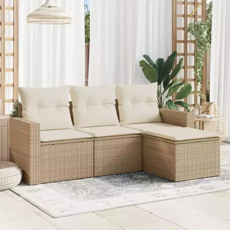 vidaXL Salon de jardin avec coussins en résine tressée, 4 pièces modulaires