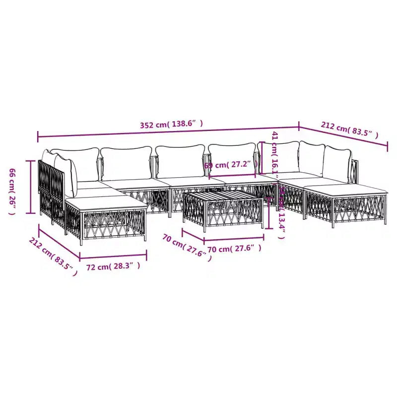 vidaXL Patio Furniture Set 10 Piece Garden Sectional Sofa with Cushions Steel