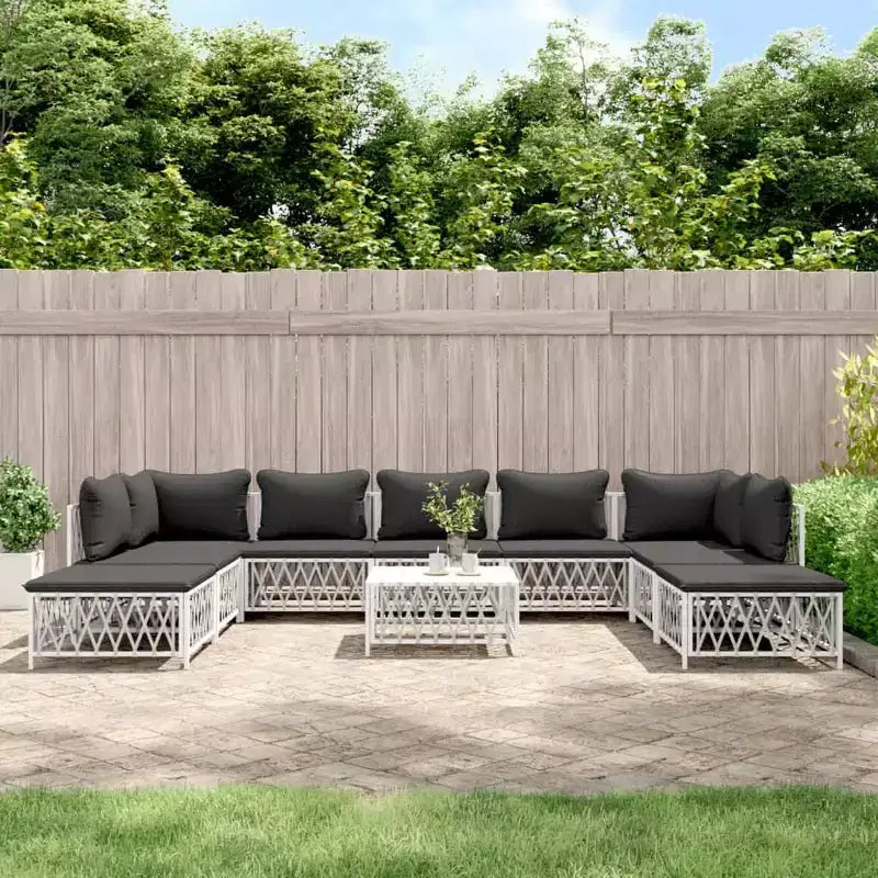 vidaXL Patio Furniture Set 10 Piece Garden Sectional Sofa with Cushions Steel
