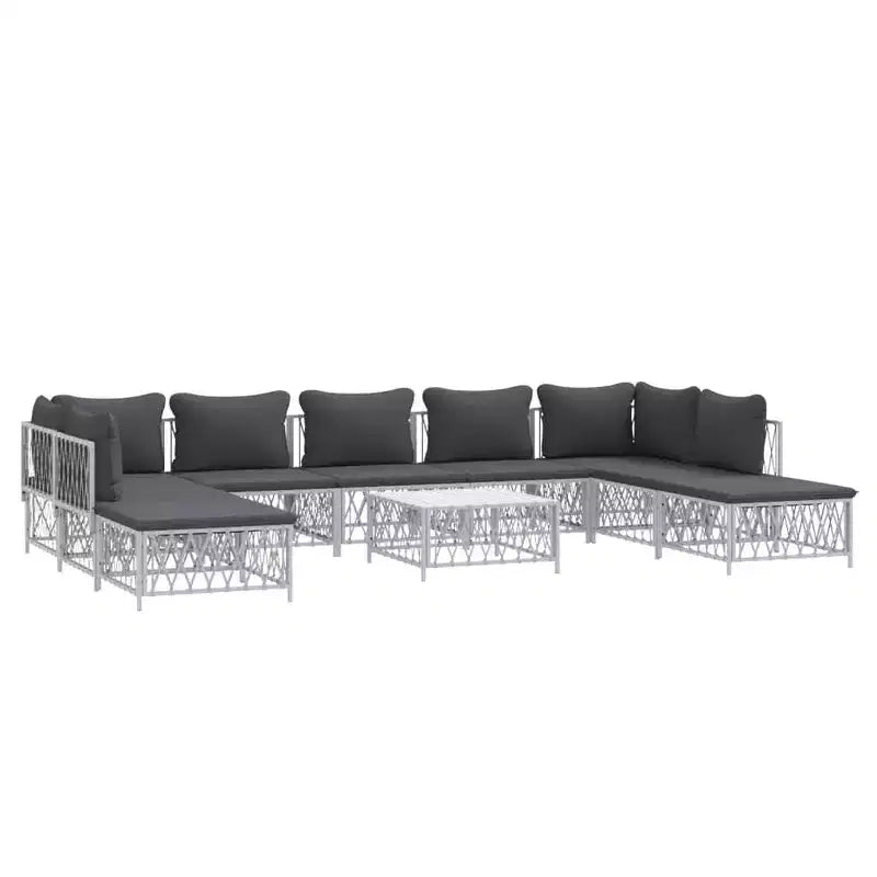 vidaXL Patio Furniture Set 10 Piece Garden Sectional Sofa with Cushions Steel