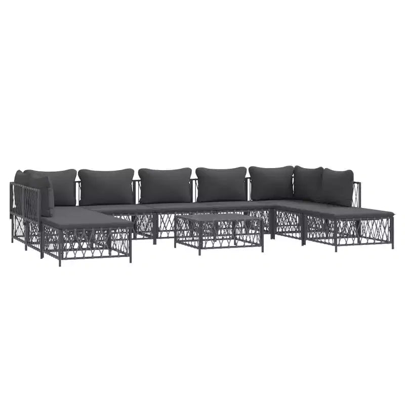 vidaXL Patio Furniture Set 10 Piece Garden Sectional Sofa with Cushions Steel