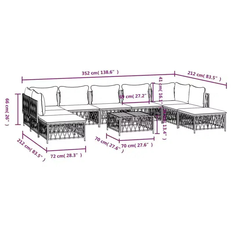 vidaXL Patio Furniture Set 10 Piece Garden Sectional Sofa with Cushions Steel