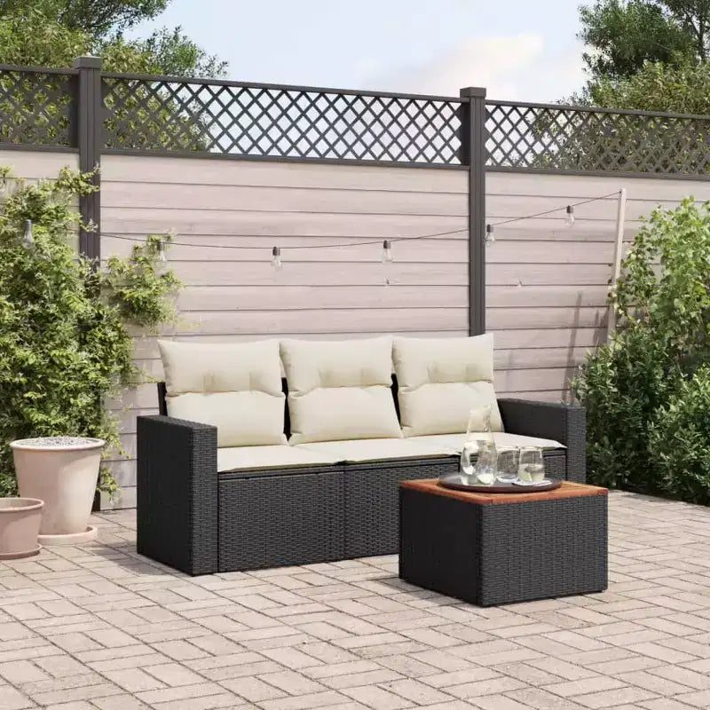 vidaXL Patio Sofa Set with Cushions Outdoor Furniture 4 Piece Poly Rattan