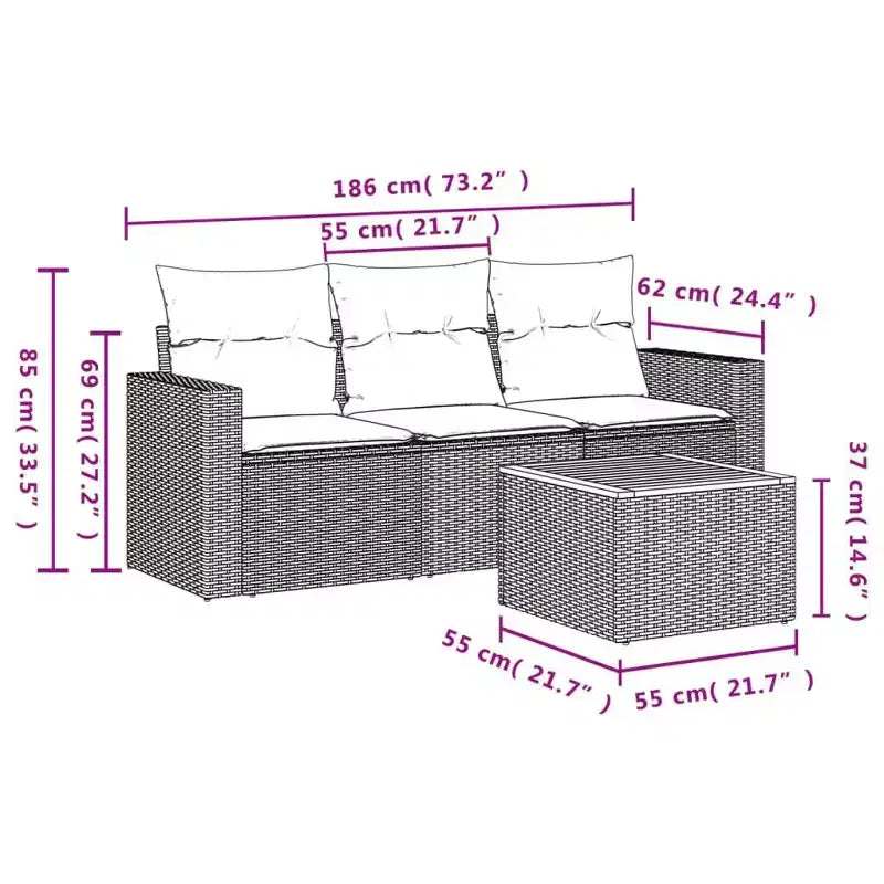 vidaXL Patio Sofa Set with Cushions Outdoor Furniture 4 Piece Poly Rattan