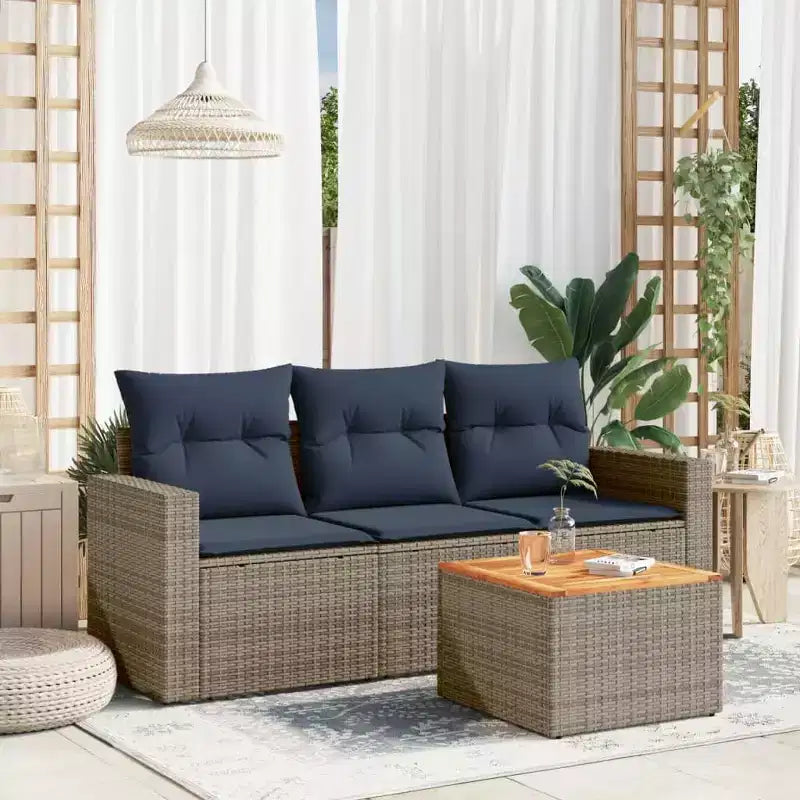 vidaXL Patio Sofa Set with Cushions Outdoor Furniture 4 Piece Poly Rattan