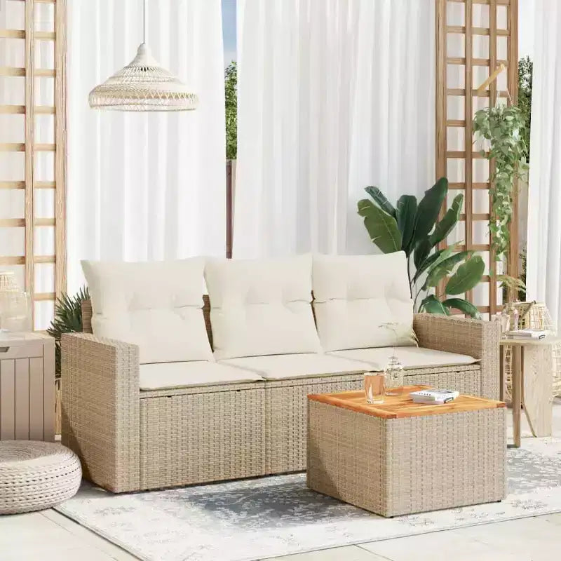 vidaXL Patio Sofa Set with Cushions Outdoor Furniture 4 Piece Poly Rattan