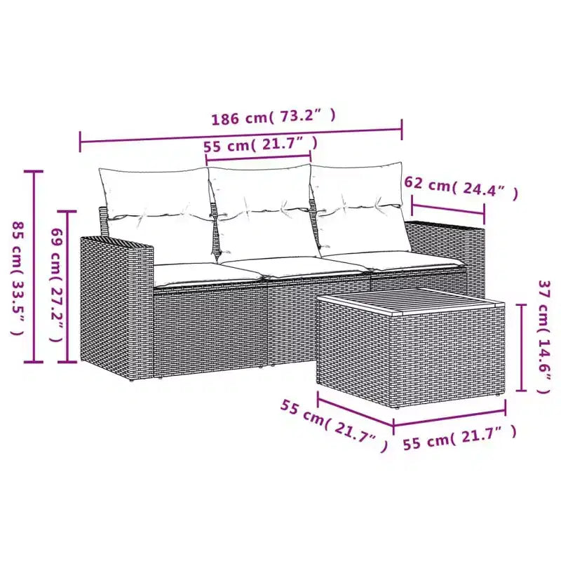 vidaXL Patio Sofa Set with Cushions Outdoor Furniture 4 Piece Poly Rattan
