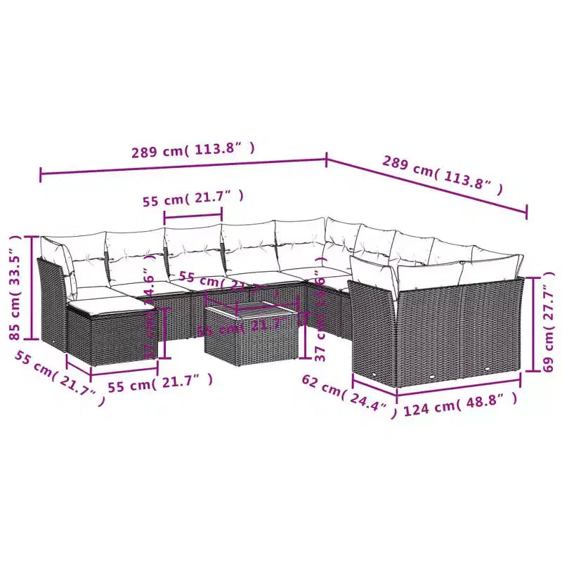 vidaXL Patio Sofa Set with Cushions Outdoor Furniture 12 Piece Poly Rattan