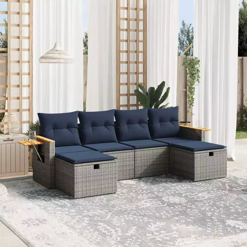 vidaXL 6 Piece Patio Sofa Set with Cushions Poly Rattan