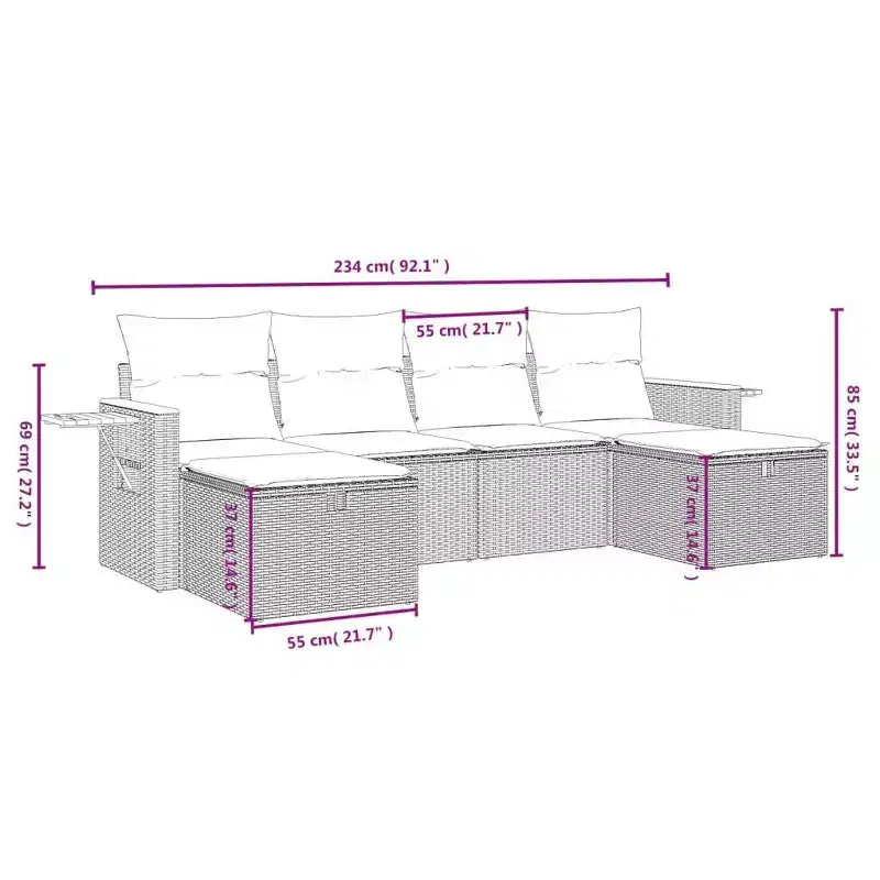 vidaXL 6 Piece Patio Sofa Set with Cushions Poly Rattan