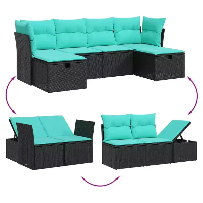 vidaXL 6 Piece Patio Sofa Set with Cushions Poly Rattan