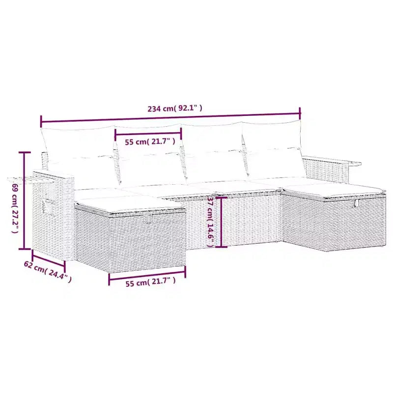 vidaXL 6 Piece Patio Sofa Set with Cushions Poly Rattan