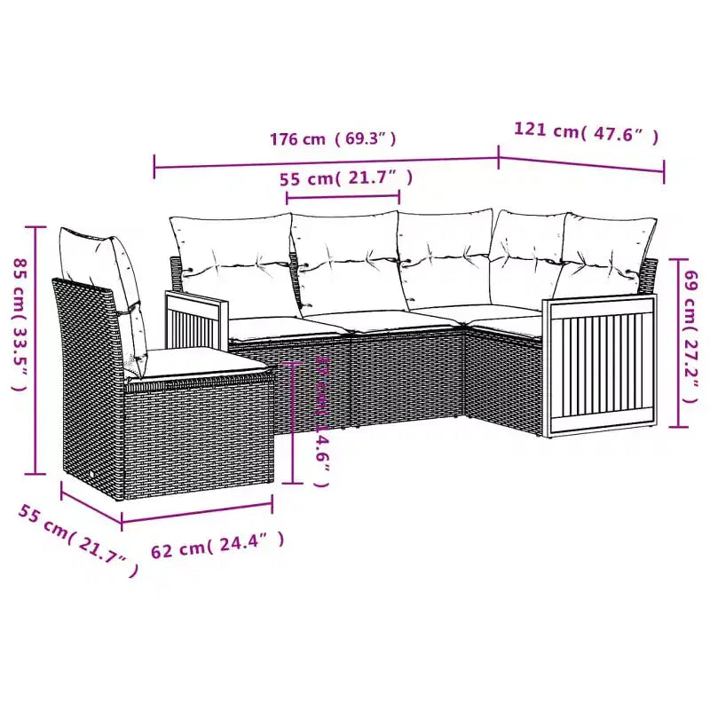 vidaXL 6 Piece Patio Sofa Set with Cushions Beige Poly Rattan
