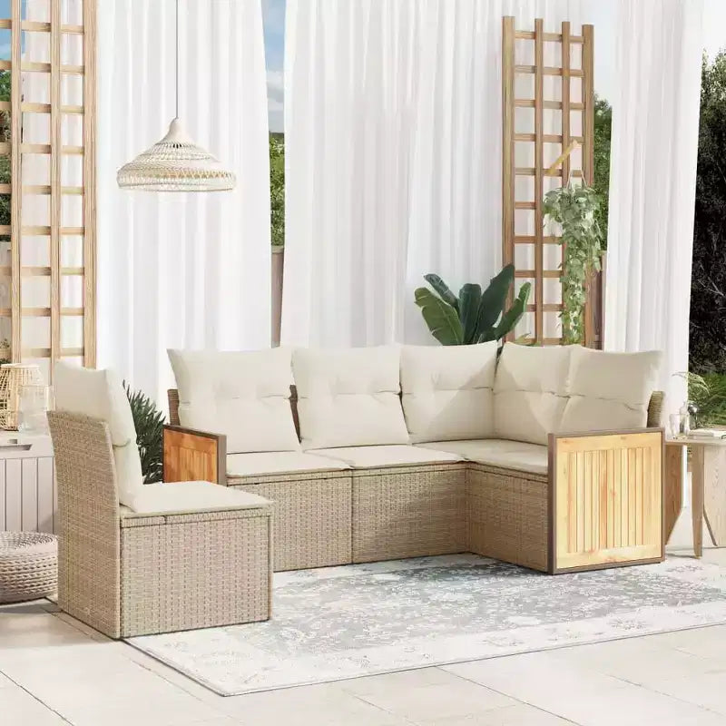 vidaXL 6 Piece Patio Sofa Set with Cushions Beige Poly Rattan