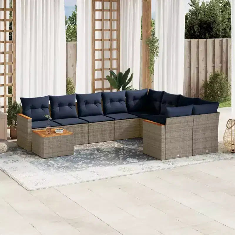 vidaXL 10 Piece Garden Sofa Set with Cushions Poly Rattan