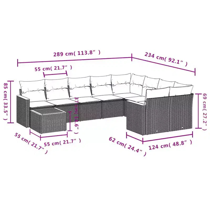 vidaXL 10 Piece Garden Sofa Set with Cushions Poly Rattan