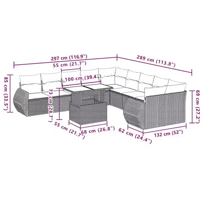 vidaXL 11 Piece Patio Sofa Set with Cushions Poly Rattan