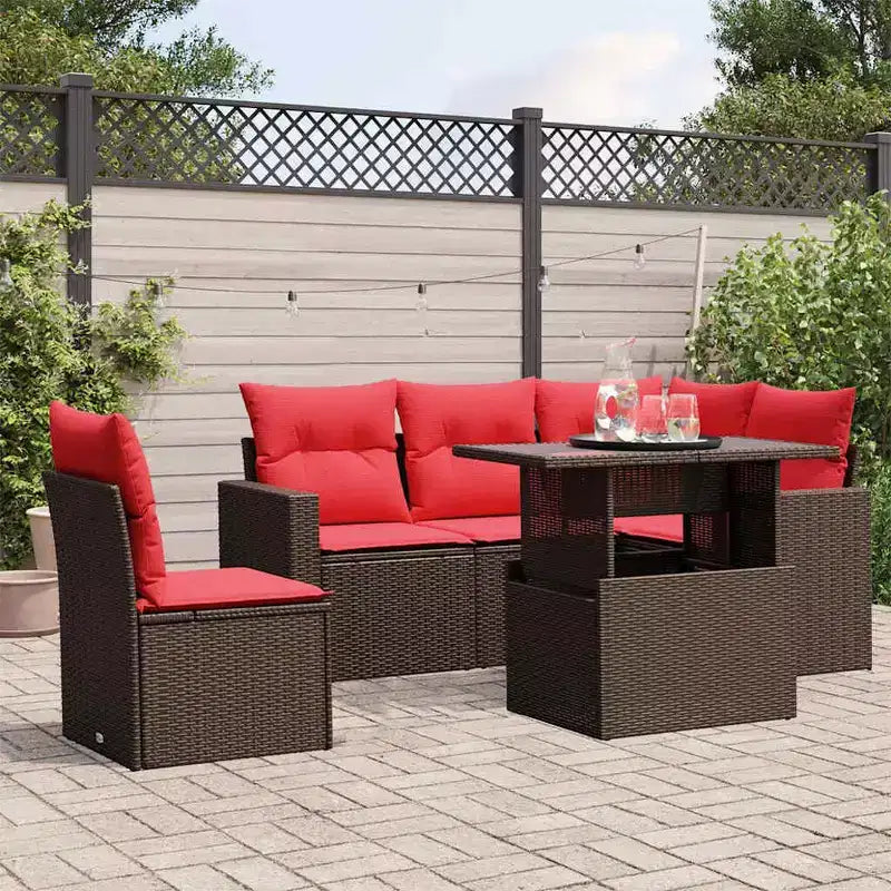 vidaXL Salon de jardin avec coussins et table, 6 pièces, résine tressée