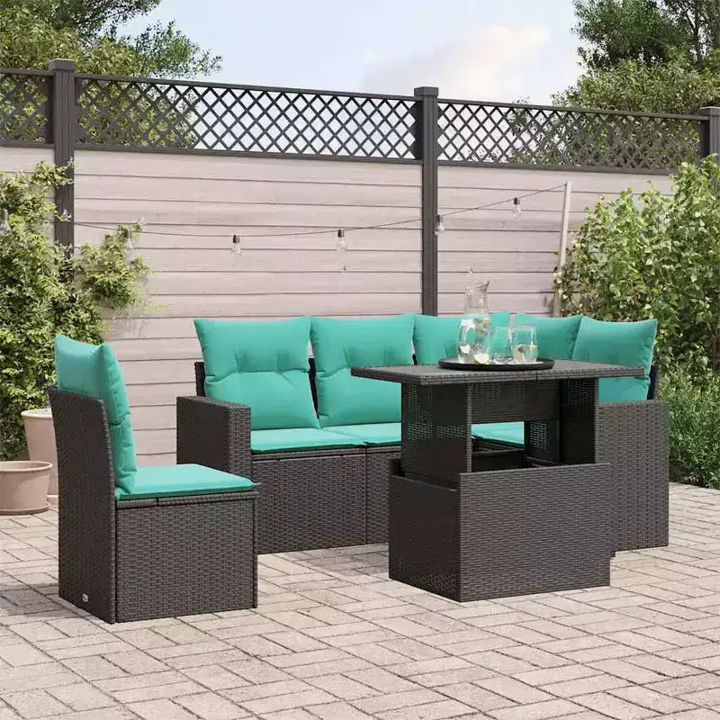 vidaXL Salon de jardin avec coussins et table, 6 pièces, résine tressée
