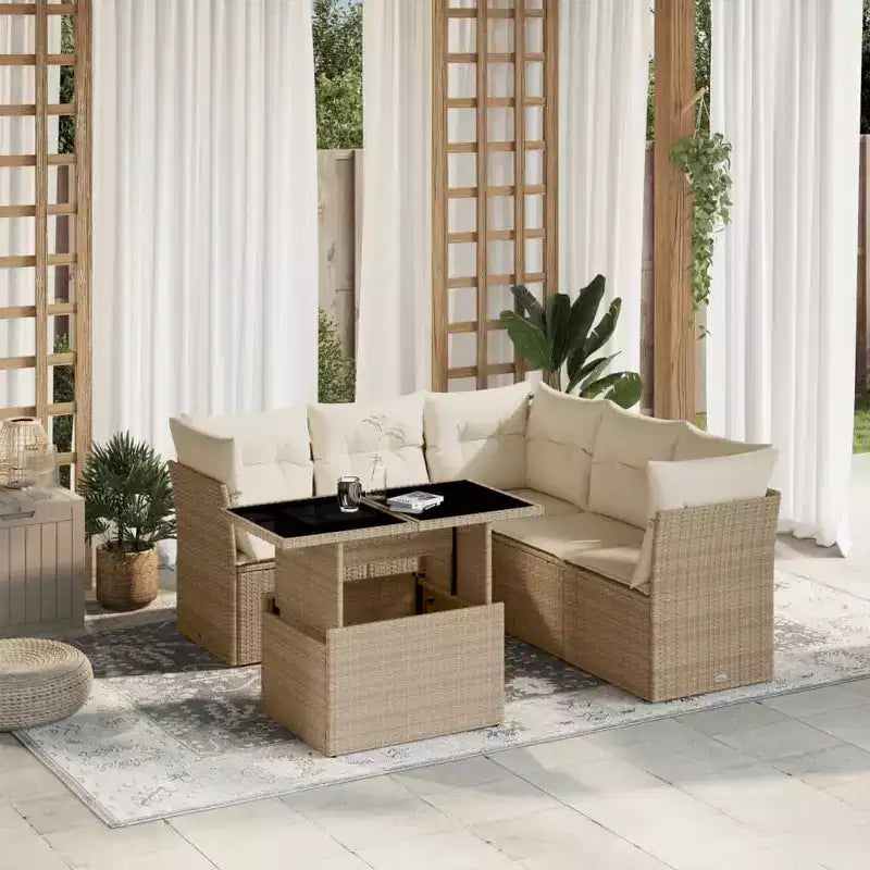 vidaXL 6 Piece Patio Sofa Set with Cushions, Poly Rattan, Modular Outdoor Sectional, Adjustable Table, Multiple Colors