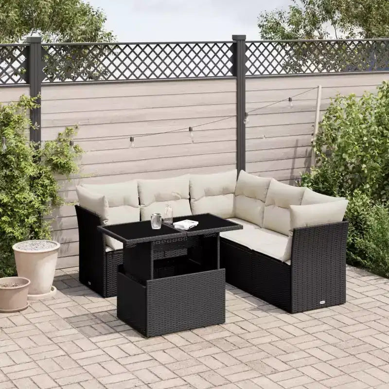 vidaXL 6 Piece Patio Sofa Set with Cushions, Poly Rattan, Modular Outdoor Sectional, Adjustable Table, Multiple Colors