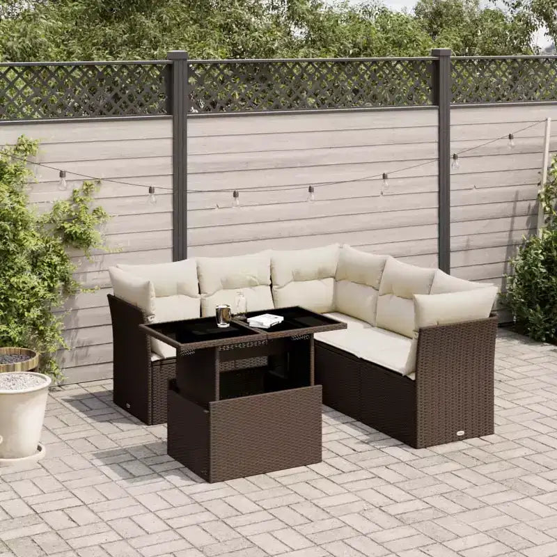 vidaXL 6 Piece Patio Sofa Set with Cushions, Poly Rattan, Modular Outdoor Sectional, Adjustable Table, Multiple Colors