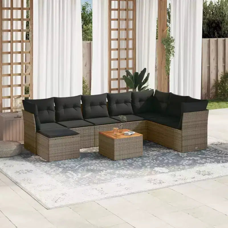 vidaXL 9 Piece Patio Sofa Set with Cushions Grey Poly Rattan (US only)
