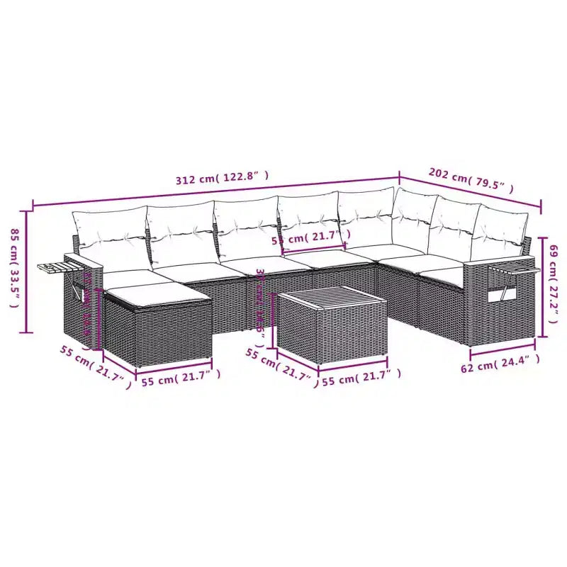 vidaXL 9 Piece Patio Sofa Set with Cushions Grey Poly Rattan (US only)